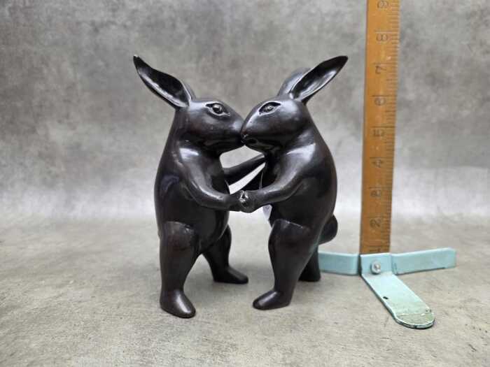 Brass Dancing Rabbits with bronze patina