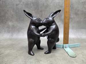 Brass Dancing Rabbits with bronze patina