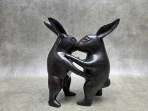 Brass Dancing Rabbits with bronze patina - 2