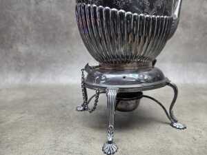 Antique spirit kettle with gadrooned and incised floral design - 4