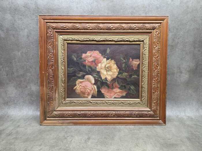A. Charles, floral still life. Antique oil painting on linen