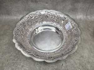 Collection of eight metal beetle nut boxes in a hammered and pieced bowl - 3
