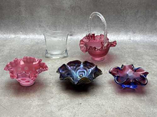 Five vintage glass ruffled bowls