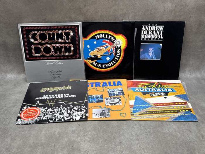 Six Australian Rock vinyl compilations, including Andrew Durant
