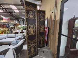 Gilt and lacquered six-panel art screen - Dimensions of one panel 46 x 239cm - 3