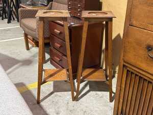 Pair of antique Arts and Crafts oak planter stands