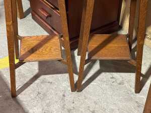Pair of antique Arts and Crafts oak planter stands - 3