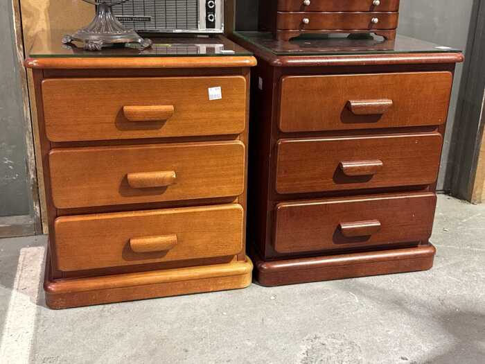 Two timber bedside drawers - non-matching in colour
