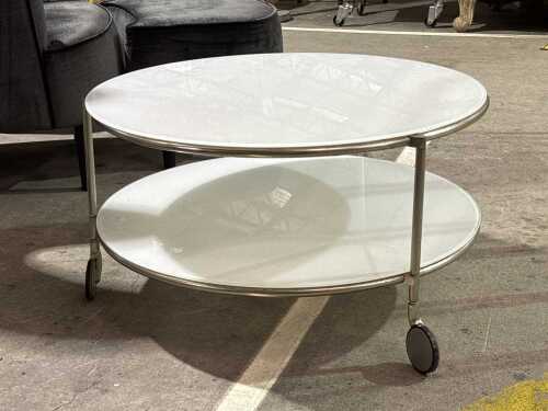 Vintage IKEA Strind white glass rolling side table