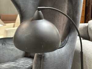 Two brushed metal lamps in matte black, one with cream fabric shade - 3