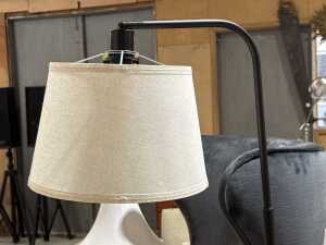 Two brushed metal lamps in matte black, one with cream fabric shade - 4