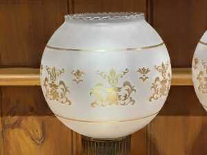Pair of antique-style table lamps with metal bases and opaque glass shades - 2