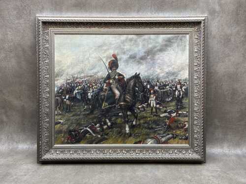 Artist unknown, Cavalry battle scene, oil on board