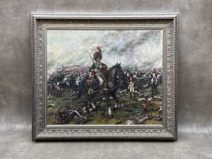 Artist unknown, Cavalry battle scene, oil on board