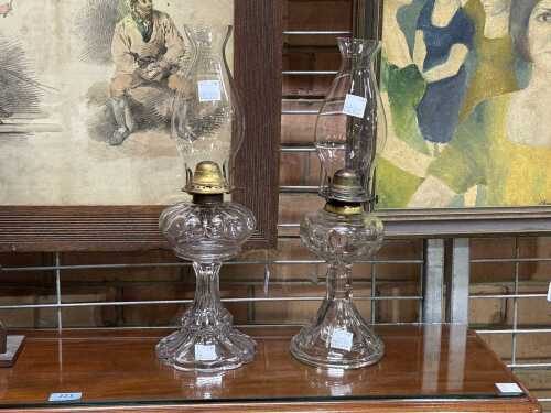 Two vintage glass kerosene lamps