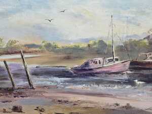 Elaine R. Burge, Boats at Warneet, 1975. Oil painting on board - 2