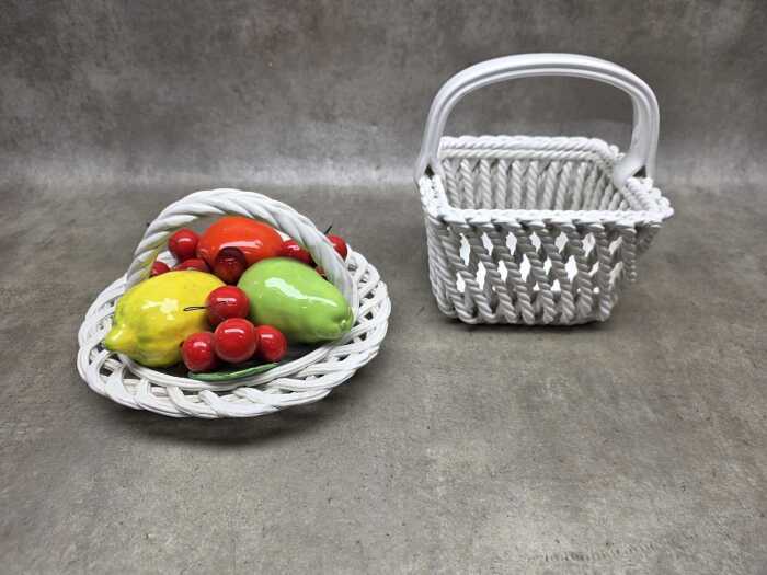 Italian majolica ceramic fruit basket and decorative basket