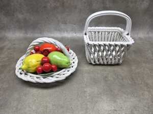 Italian majolica ceramic fruit basket and decorative basket