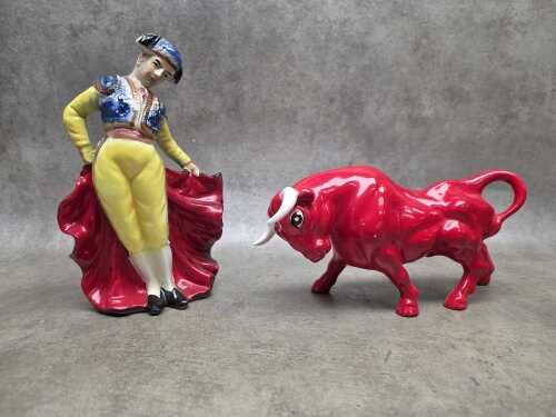 Vintage porcelain matador and bull figure group