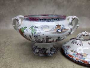 Antique Thomas Till & Sons lead-glazed earthenware sauce tureen and saucer, c. 1860s - 7