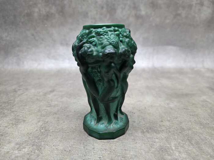 Art Nouveau-style green glass figural vase