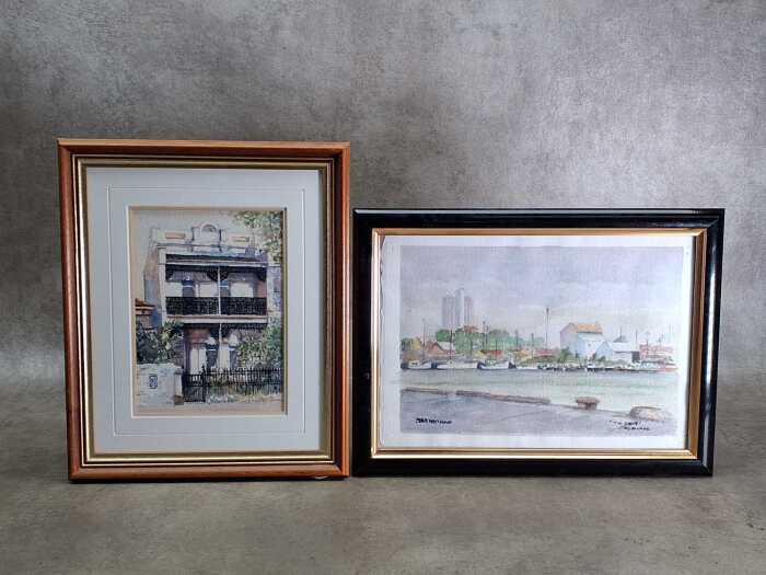 Two watercolour paintings on paper of Melbourne scenes