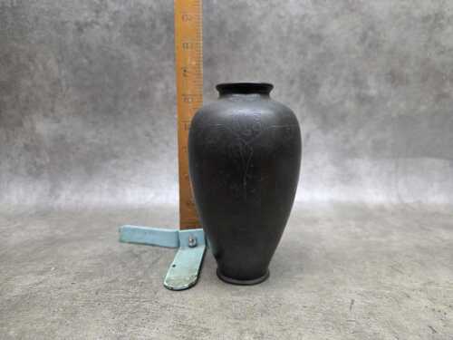 Vintage brass vase with minimalist applied wire design