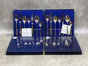 Two Mondan 7-piece 24ct gold plated cutlery sets