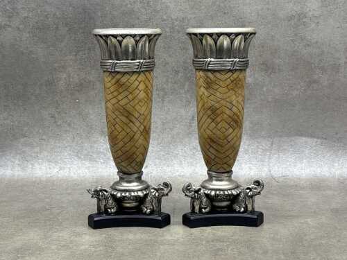 Pair of Egyptian-style decorative candle stands