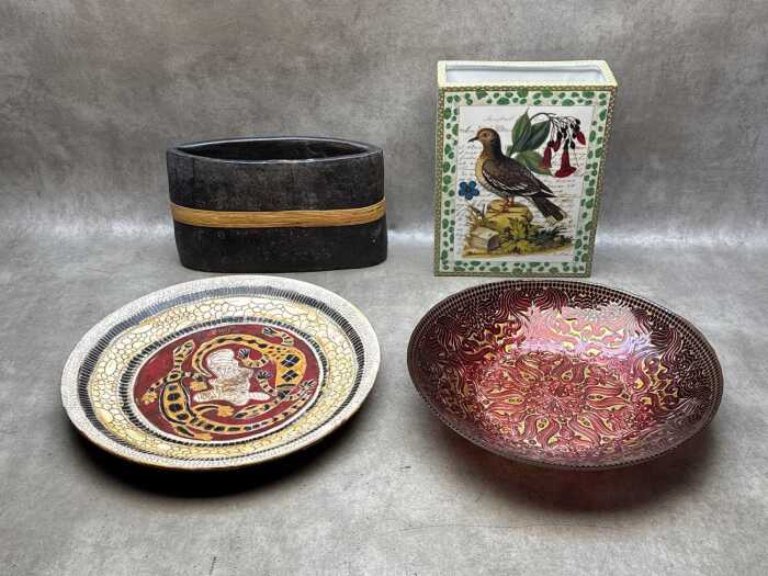 Four mostly ceramic decorative items