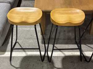 Set of four timber saddle bar stools - 2