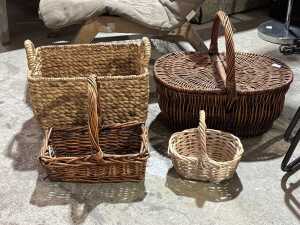 Four woven wicker baskets