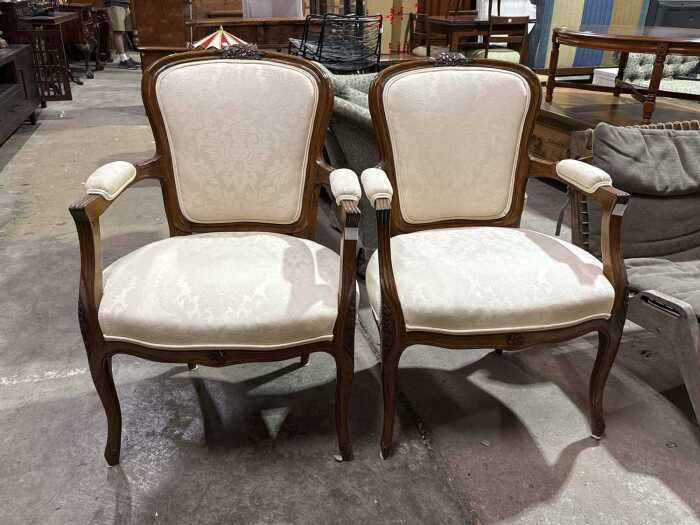 Pair of Louis XV style walnut armchairs