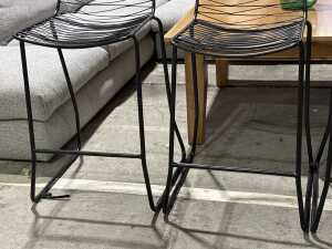 Set of four matte black metal wire bar stools - 3