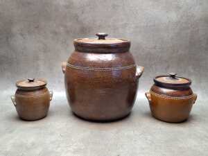 Three Bendigo pottery storage vessels