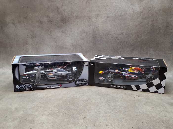 Two racing model cars, Minichamps and Hot Wheels