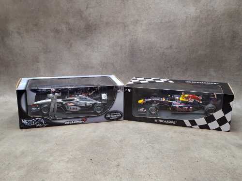 Two racing model cars, Minichamps and Hot Wheels