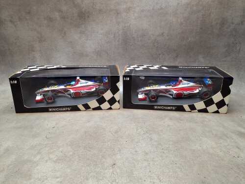 Two Minichamps model cars, M.Salo and J.Villeneuve.