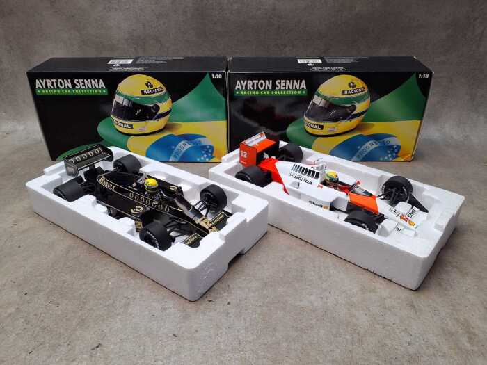 Two Ayrton Senna 1:18 scale model cars