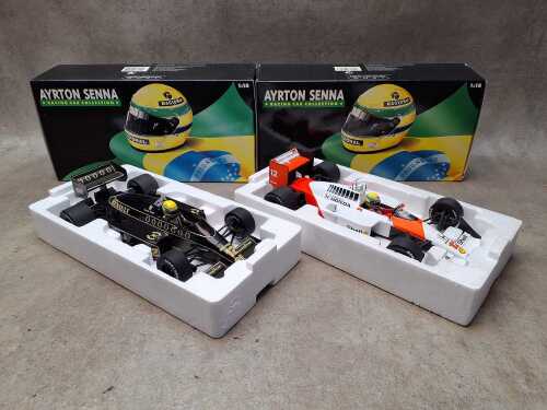 Two Ayrton Senna 1:18 scale model cars