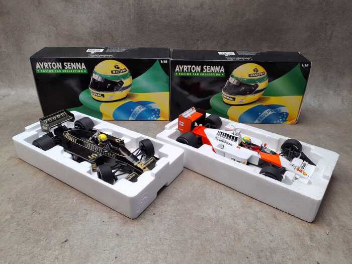 Two Ayrton Senna 1:18 scale model cars