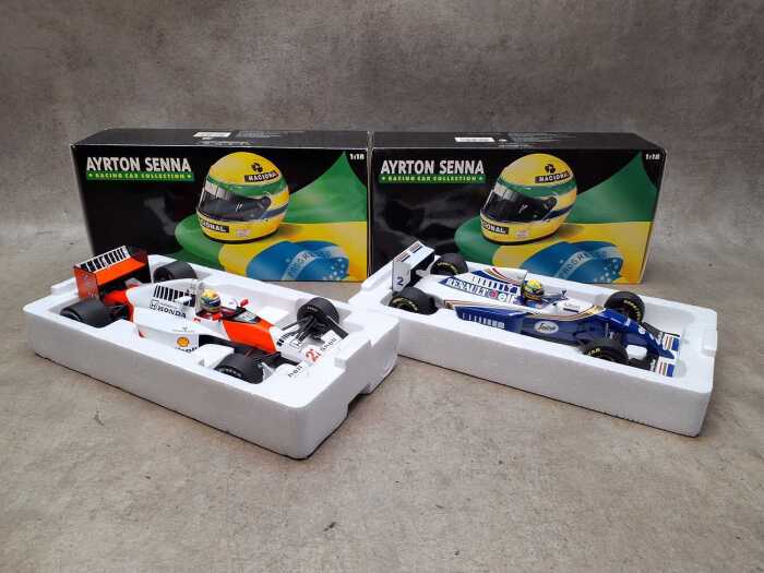 Two Ayrton Senna 1:18 scale model cars