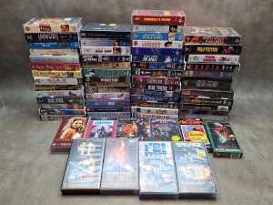 VHS video tapes, mostly nostalgia titles, including Joe Versus the Volcano