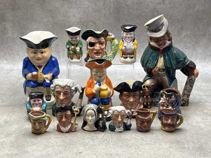 Collection of ceramic character and Toby jugs, including Royal Doulton