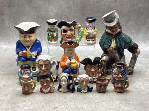 Collection of ceramic character and Toby jugs, including Royal Doulton