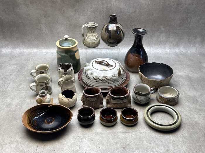 Assorted studio pottery including vases, cannisters, bowls, etc.