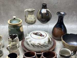 Assorted studio pottery including vases, cannisters, bowls, etc. - 2