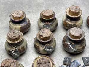 14 Robert Gordon Gembrook Pottery spice canisters with additional spice labels - 2
