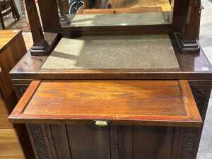 19th-century serving gallery with extension shelf and stone-inlaid top - 4