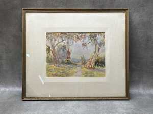 H.J. Brown (artist unknown), (Eucalypts), watercolour painting on paper